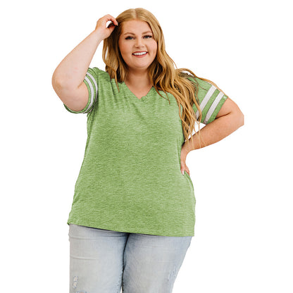 Camiseta informal de manga corta con cuello en V y talla grande para mujer para verano