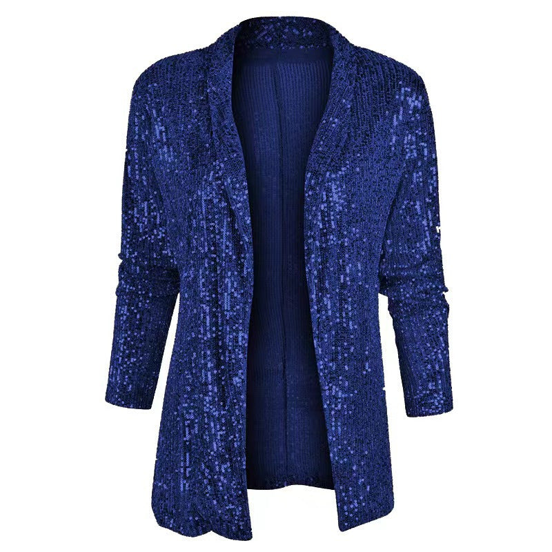 Chaqueta informal de lentejuelas de color liso y corte entallado para mujer