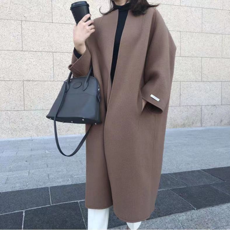 Abrigo informal elegante básico de invierno para mujer, color liso