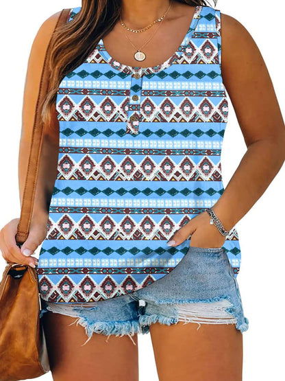 Top informal sin mangas con estampado gráfico de talla grande para mujer de verano