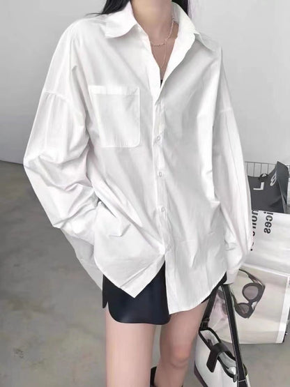 Women Solid Color Long Sleeve Cotton Casual Shirt Blouses