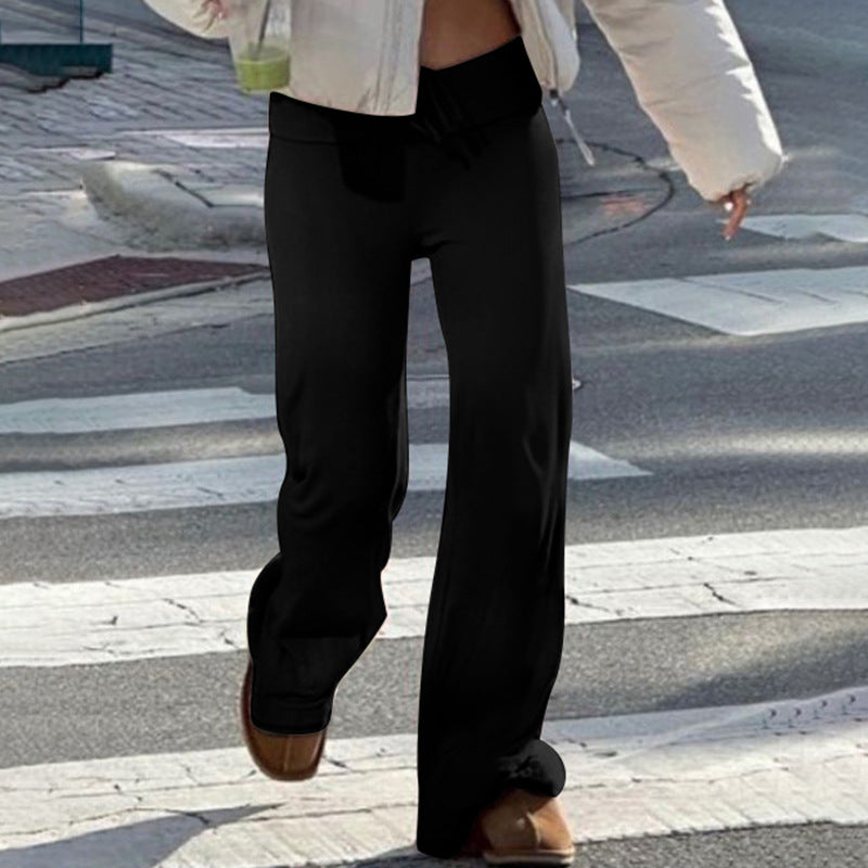 Women Fashion Casual Stripe High-Waist Lace-Up Loose Pants