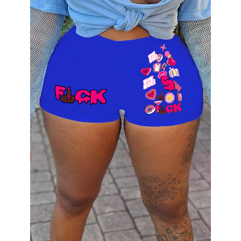 Women Fashion Casual Letter Printing Elastic Waist Shorts