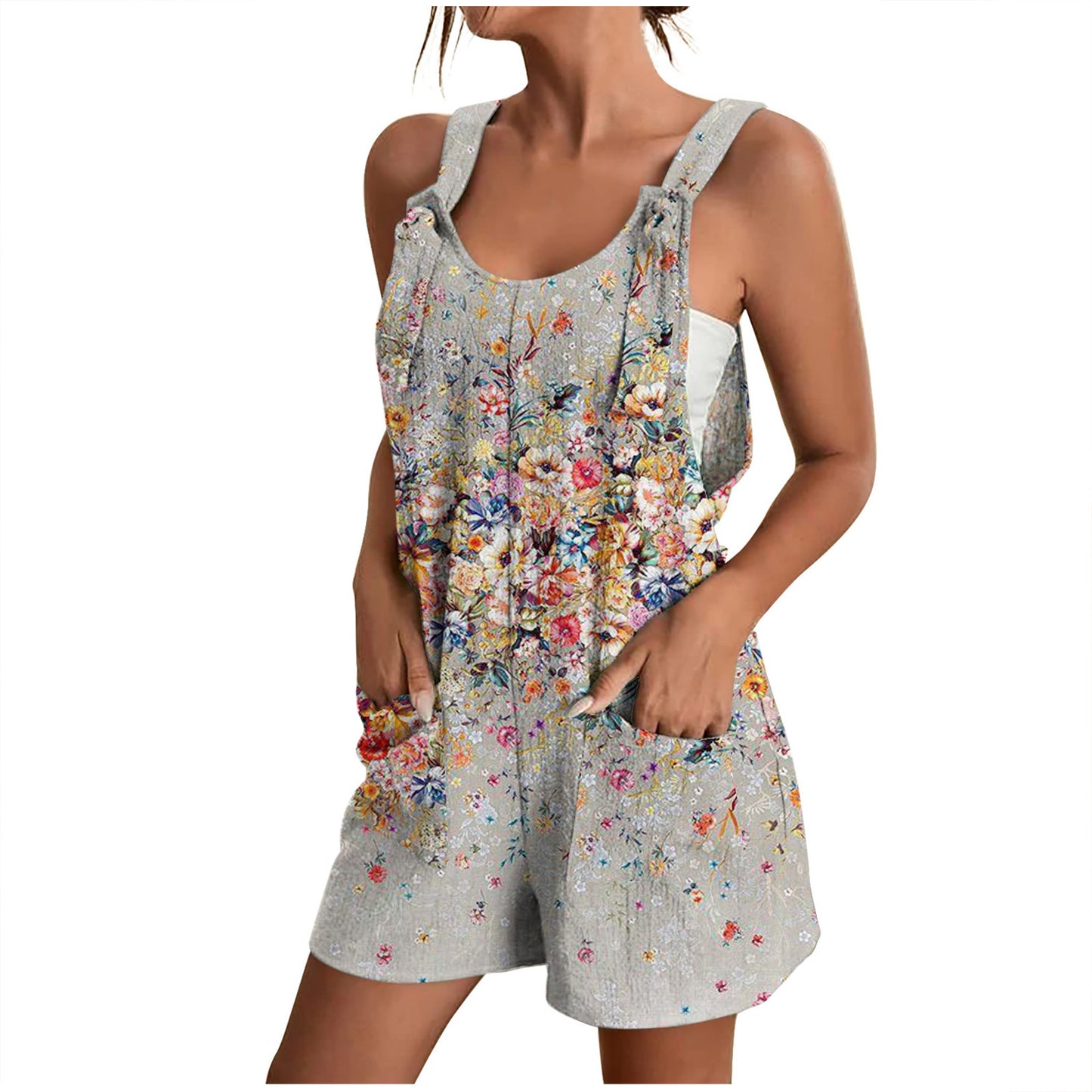 Women Fashion Casual Floral Printing Loose Romper