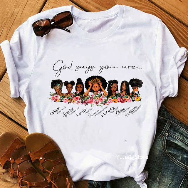 Camiseta informal de verano para mujer con estampado de dibujos animados de niña y manga corta