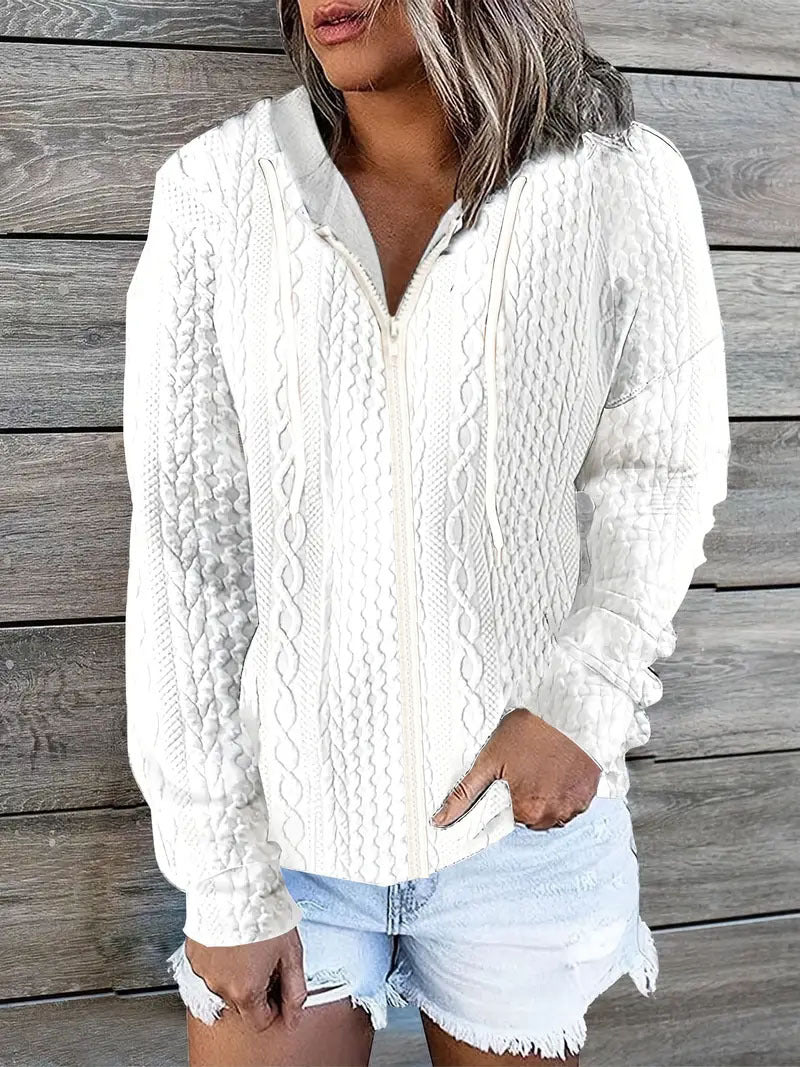 Autumn Winter Women Fashion Casual Jacquard Zipper Cardigan Long Sleeve Jacket