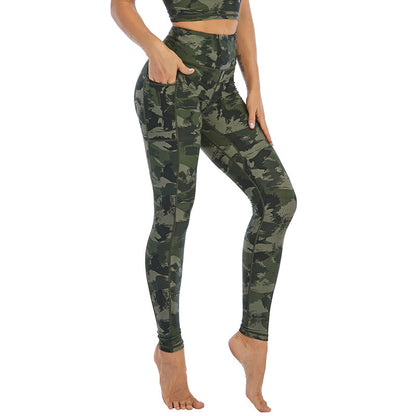 Leggings de yoga informales de cintura alta con estampado de leopardo y bolsillo de secado rápido para mujer