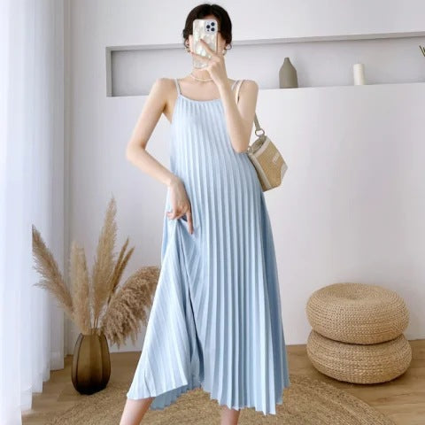 Vestido camisola plisado de color liso holgado informal para embarazadas