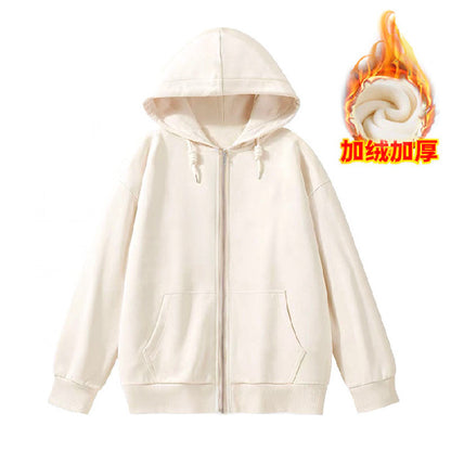 Sudadera con capucha y cremallera holgada informal de invierno para mujer