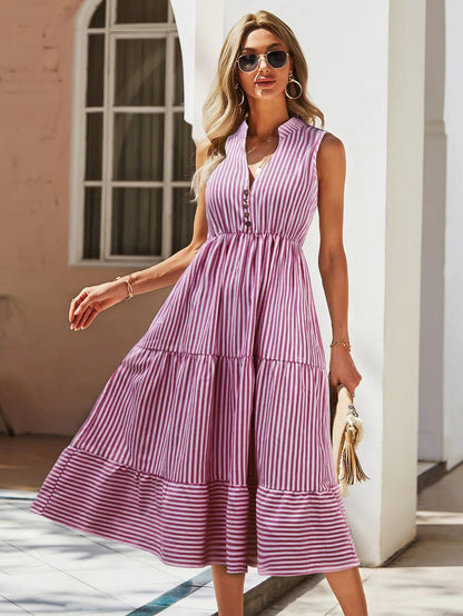 Vestido informal sin mangas con estampado de rayas para mujer