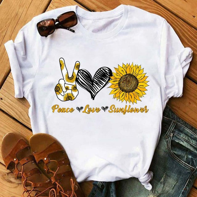 Camiseta informal de manga corta con estampado gráfico y cuello redondo para mujer