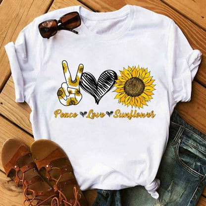 Camiseta informal de manga corta con estampado gráfico y cuello redondo para mujer