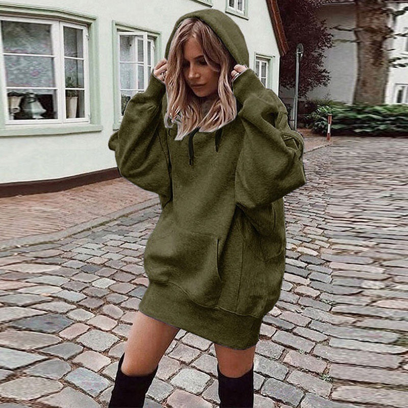 Sudadera con capucha holgada con bolsillo, color liso, básica, deportiva e informal para mujer