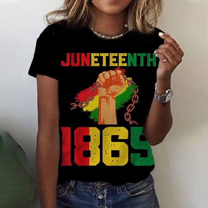 Camiseta informal de manga corta con cuello redondo para mujer, con estampado digital 3D del Día de la Liberación Negra de Juneteenth