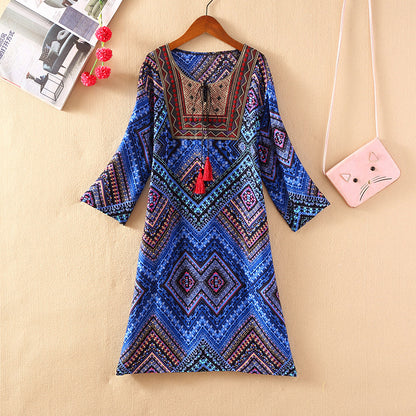 Vestido informal de manga larga con estampado étnico para mujer