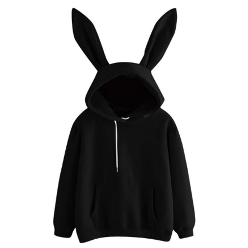 Autumn Winter Women Casual Solid Color Long Sleeve Rabbit Ears Blank Hoodies