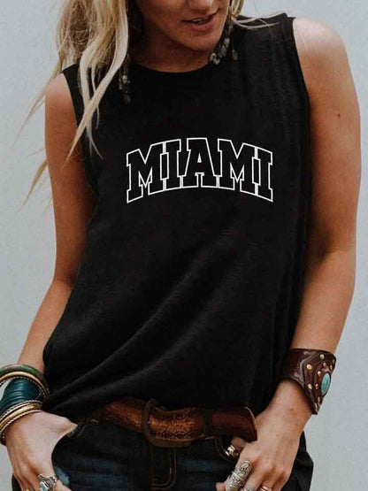 Women Simple Casual Letter Print Round Neck Sleeveless Tank Top