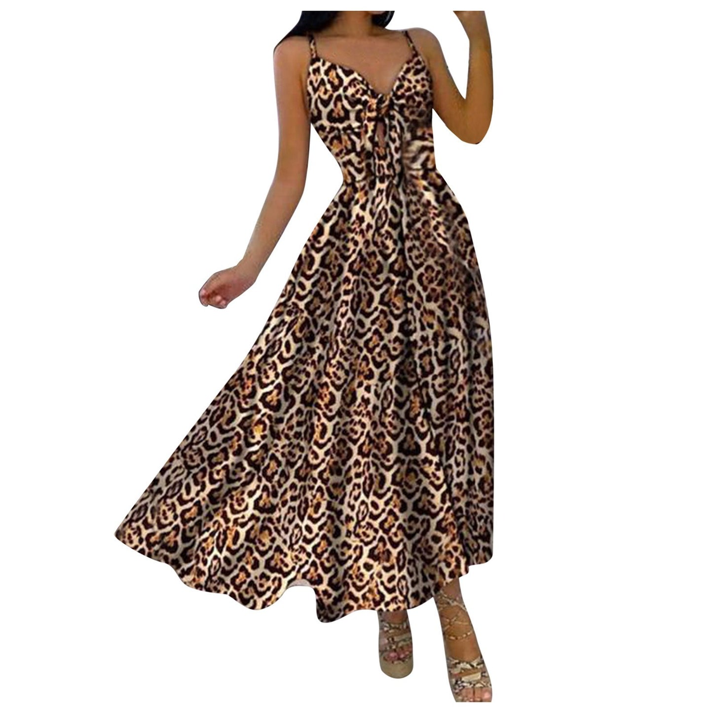 Women Casual Sexy Vacation Floral Print Knit Strap Swing Maxi Dress