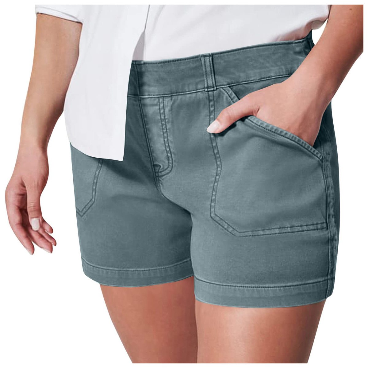 Women Fashion Casual High Waist Hip Elastic Twill Shorts