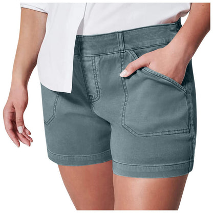 Women Fashion Casual High Waist Hip Elastic Twill Shorts