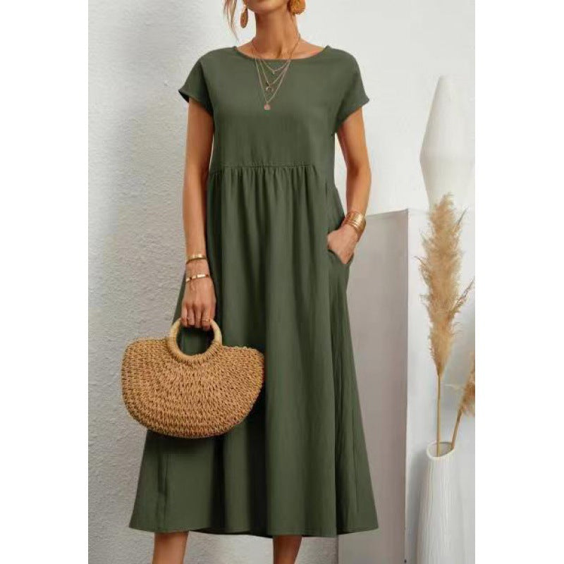 Vestido holgado informal de verano para mujer, color liso, sin mangas y con bolsillos