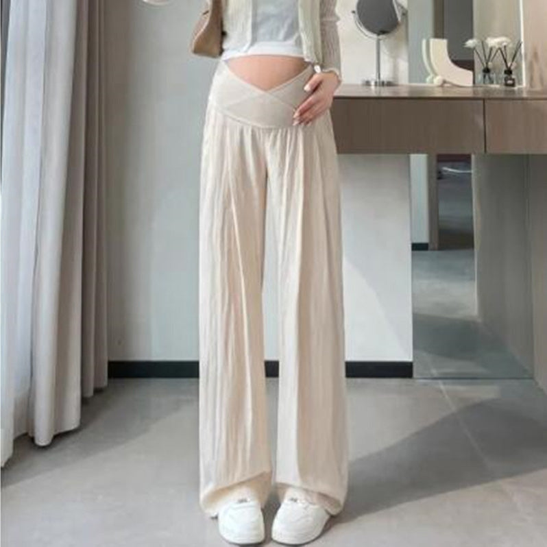Pregnant Women Casual Solid Color Thin High-Waisted Wide Leg Pants