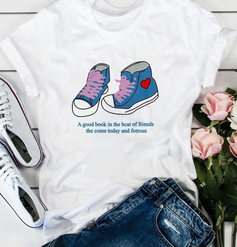 Camiseta holgada informal de manga corta con estampado floral para mujer