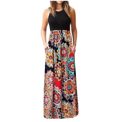 Women Fashion Casual Floral Printing Maxi Dress