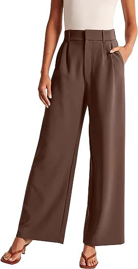 Women Fashion Casual Solid Color High Waist Wide Leg Pants