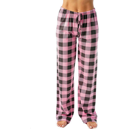 Women Fashion Casual Plaid Printing Wide Leg Loose Pants