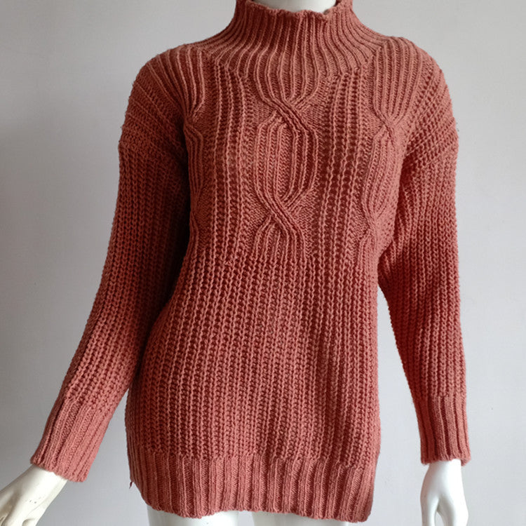 Winter Women Solid Color Turtleneck Long Sleeve Knit Loose Casual Sweater