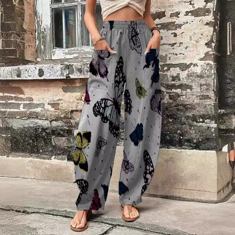 Women Casual Printed Pocket Loose Pants