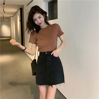Camisetas casuales de manga corta de color liso para mujer