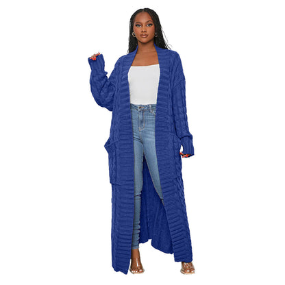 Women Winter Solid Color Long Sleeve Loose Casual Knitted Cardigan Over Coat