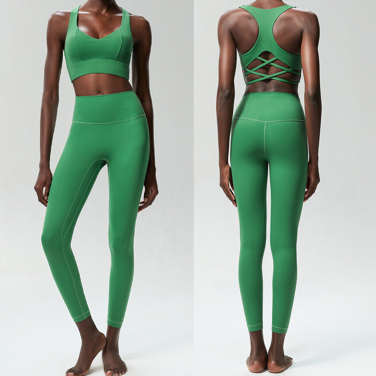 Conjunto de dos piezas deportivo informal de color liso para mujer, de secado rápido, con top y pantalones ajustados