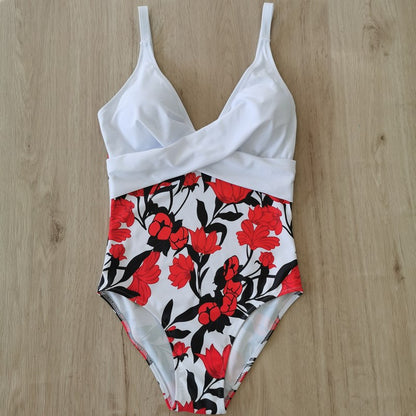 Traje de baño de una pieza con estampado floral y rayas de leopardo para mujer, informal, de verano