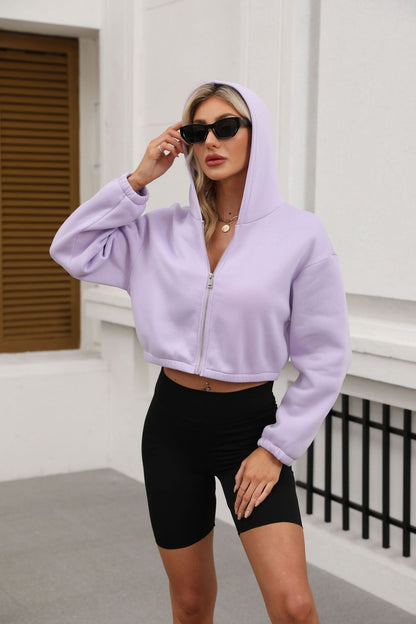 Autumn Winter Women Casual Solid Color Long Sleeve Zipper Hoodie