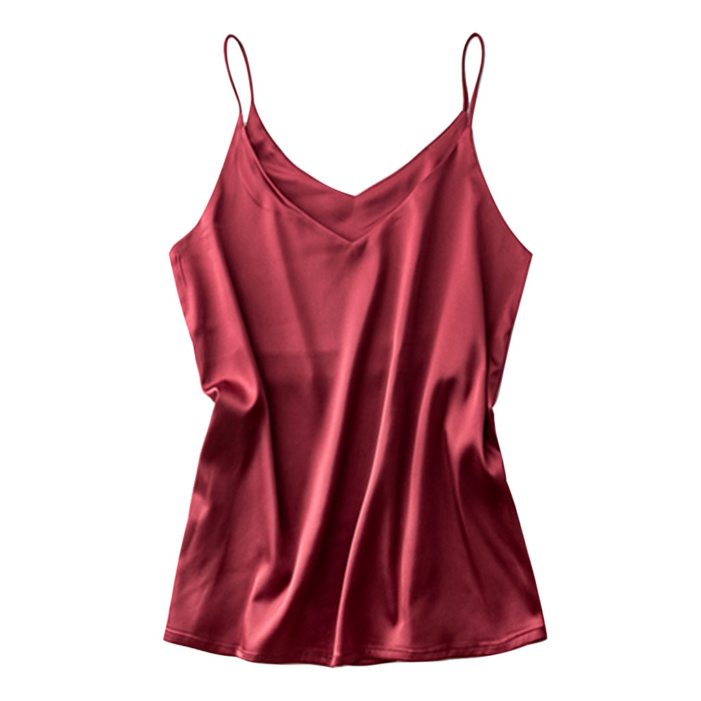 Women Casual Sleeveless Solid Color Satin Camisole