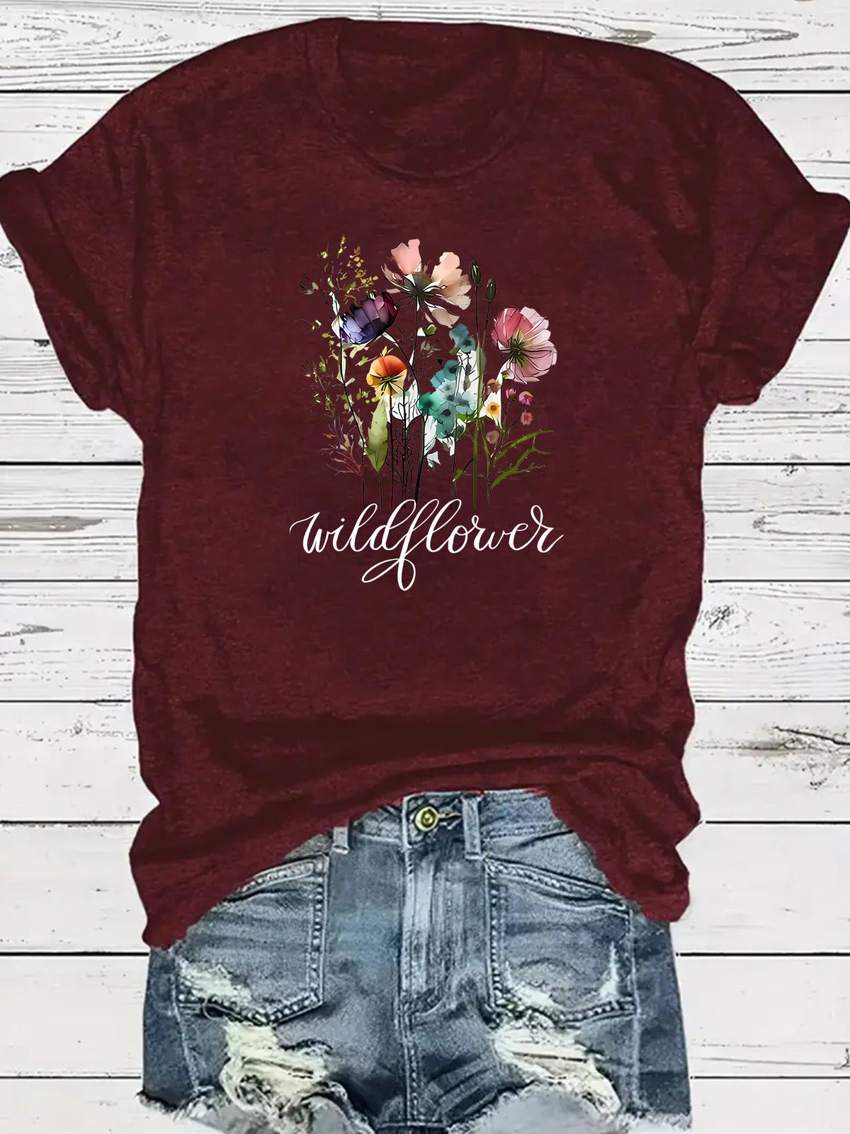 Camiseta informal con estampado floral para mujer