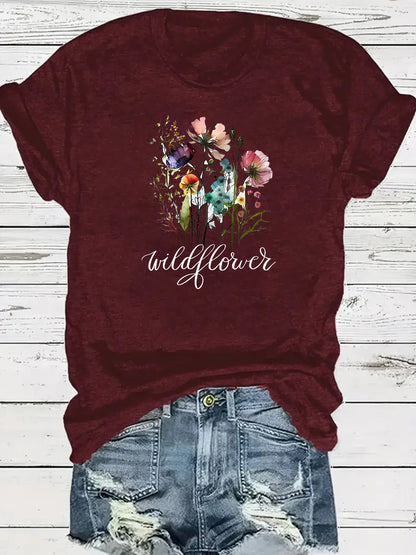 Camiseta informal con estampado floral para mujer