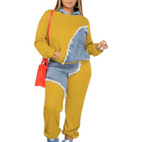 Conjunto de dos piezas con capucha y pantalones de mezclilla con parches informales a la moda para mujer