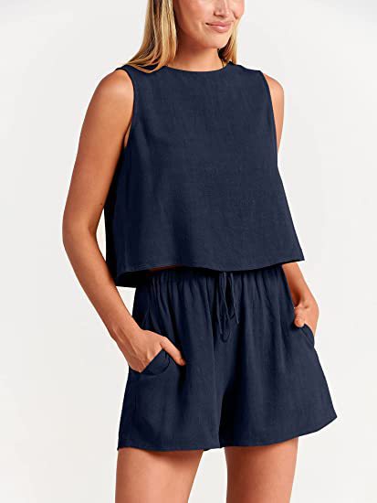 Conjunto de dos piezas formado por camiseta sin mangas y pantalones cortos de cintura alta, para mujer, estilo informal, para vacaciones de verano