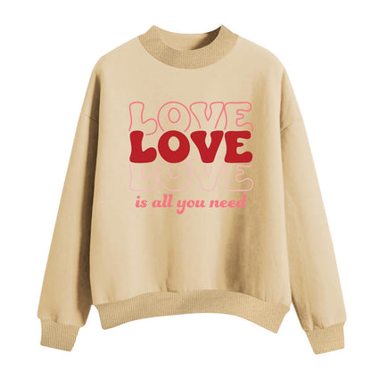 Suéter holgado informal de manga larga con cuello redondo y estampado de letras de amor para mujer para el Día de San Valentín