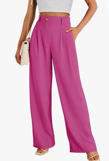 Women Fashion Casual Solid Color High Waist Wide Leg Pants