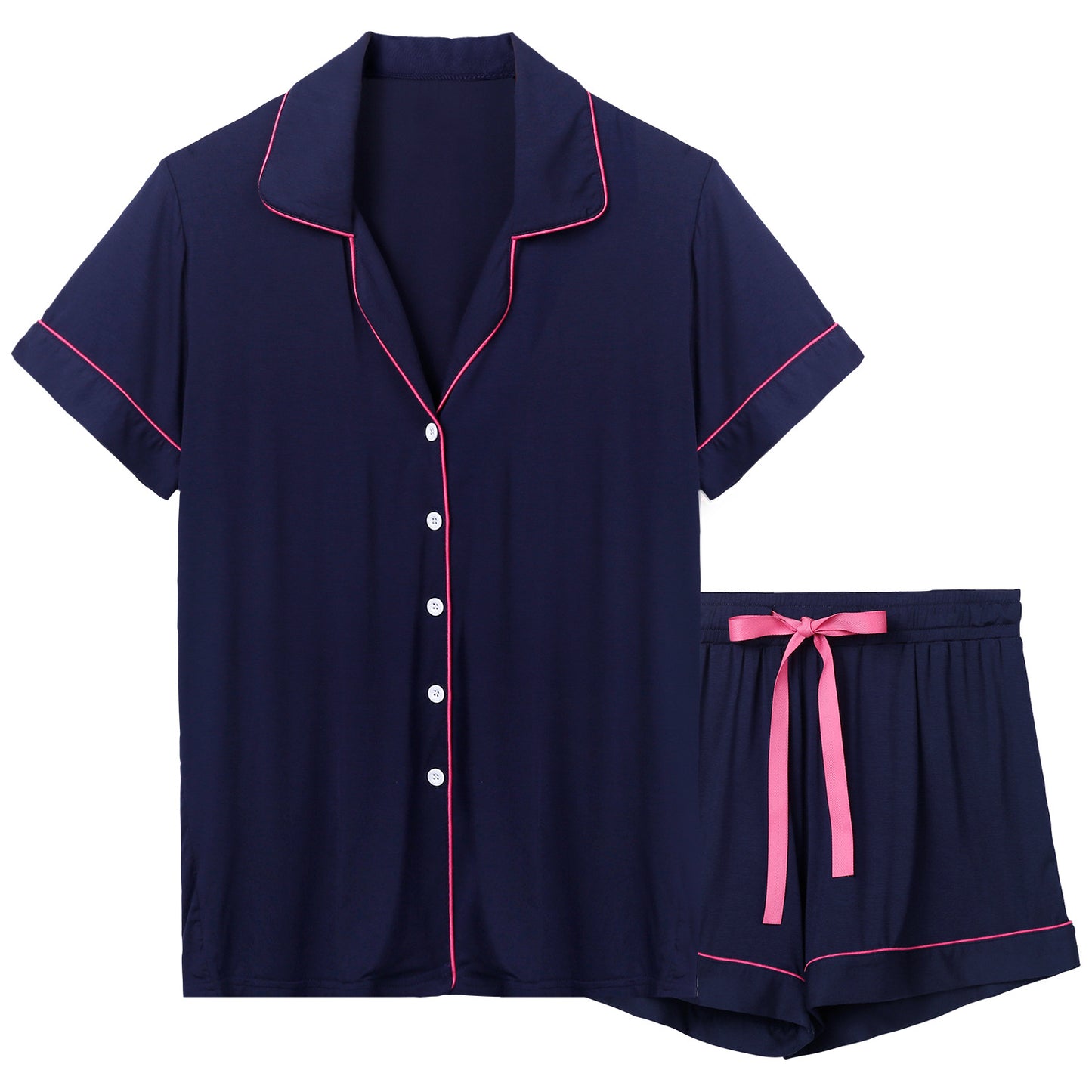 Pijama de dos piezas de verano para mujer, transpirable, informal, con solapa y manga corta.