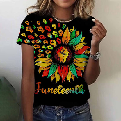 Camiseta informal de manga corta con estampado de letras Juneteenth para mujer