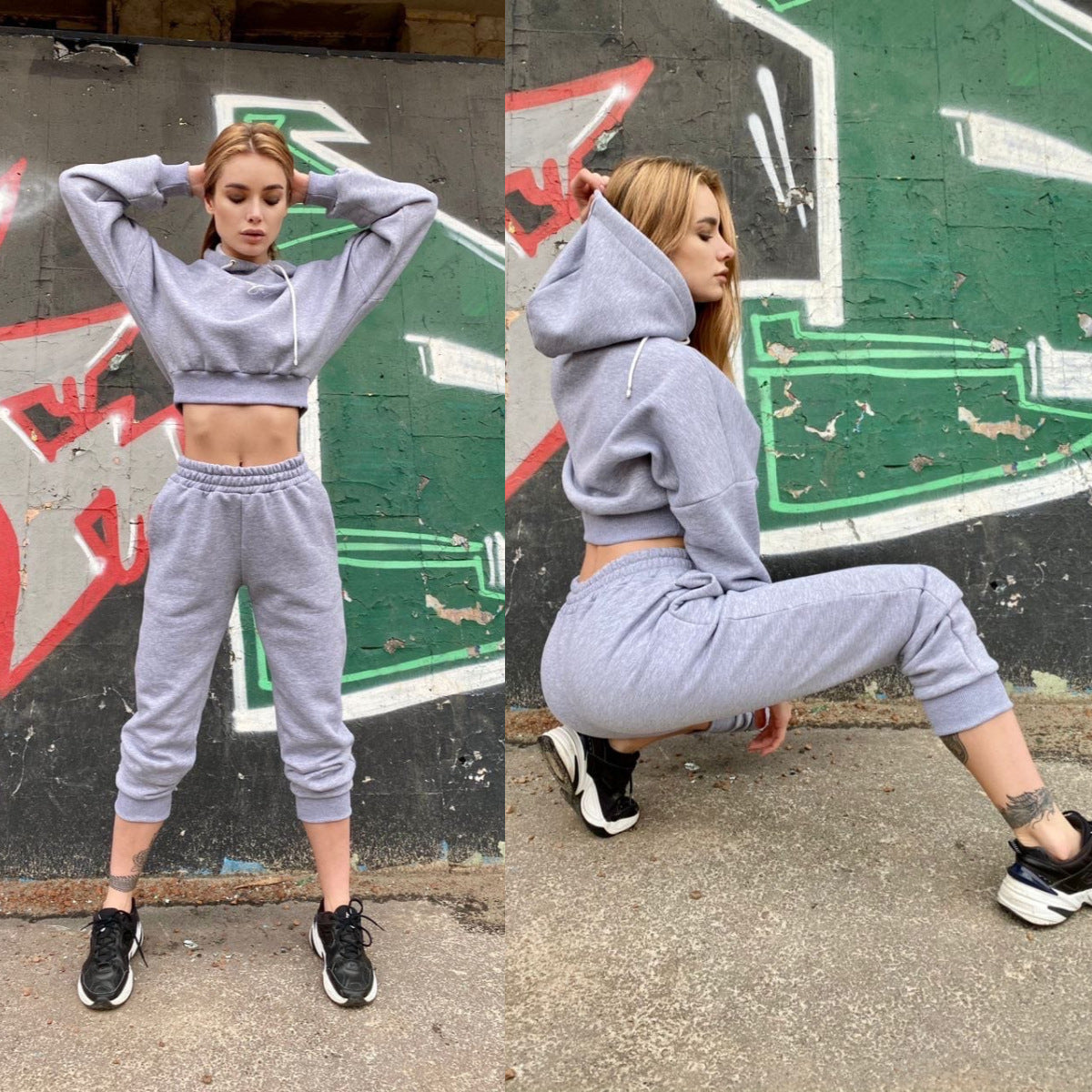 Conjunto deportivo informal de dos piezas con capucha y pantalones de chándal para mujer, color liso, para otoño e invierno