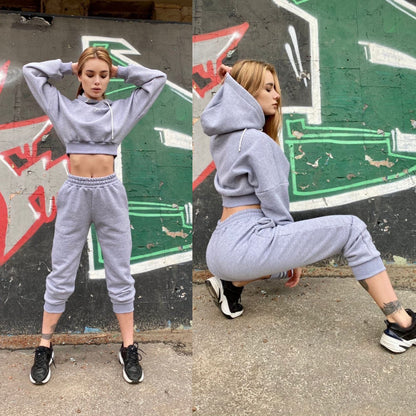 Conjunto deportivo informal de dos piezas con capucha y pantalones de chándal para mujer, color liso, para otoño e invierno