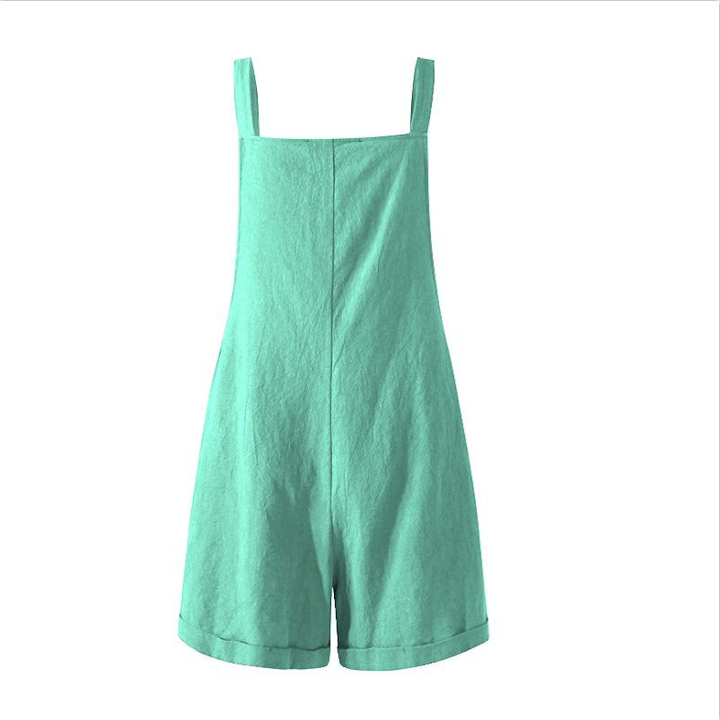 Women One-Piece Strap Solid Color Button Casual Rompers