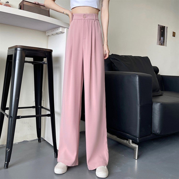 Pantalones casuales de pierna recta de color sólido para mujer